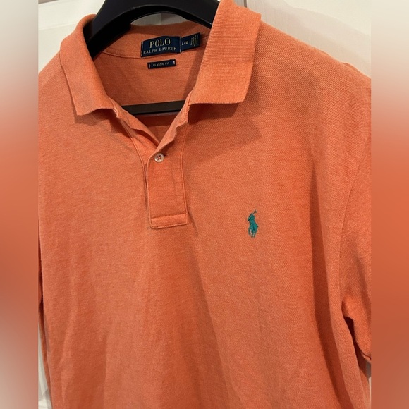 Polo Ralph Lauren Men’s Large Classic Fit Short Sleeve Orange Green Pony. - Picture 4 of 8